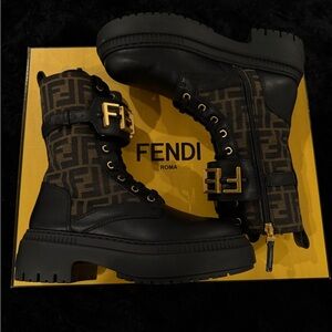 Fendi Black Monogram Combat Boots